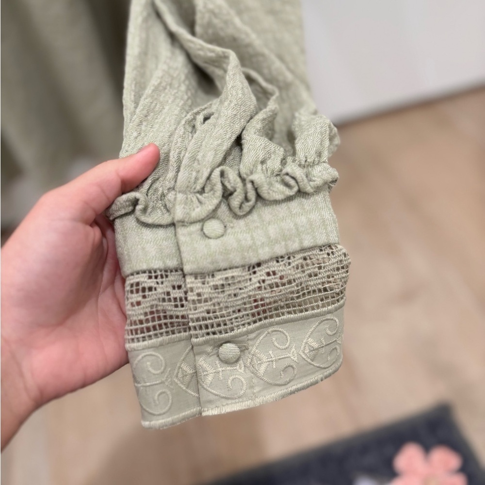 NWOT Free People It Takes Two Lace Top In Green Moss Size Large - Picture 5 of 9